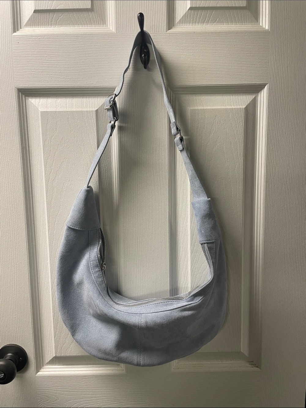 Soft Suede Crescent Hobo Bag in Pale Blue